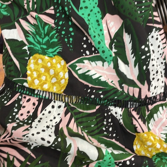 Blue Island 3 tiered maxi beach dress tropical print pineapple palm leaves XS - Picture 8 of 13